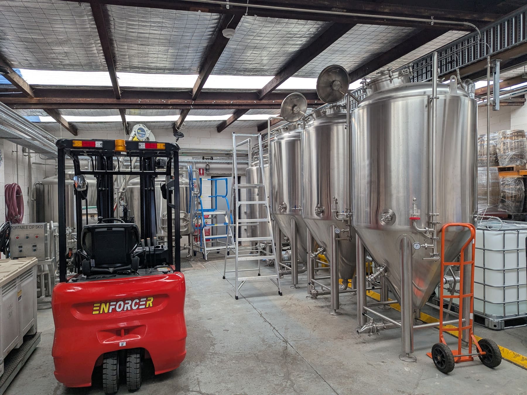 Stainless tanks in a craft distillery
